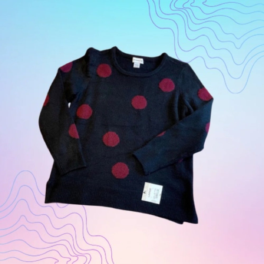 LIZ CLAIBORNE Women’s Size Large Black Polka Dot Sweater NWT